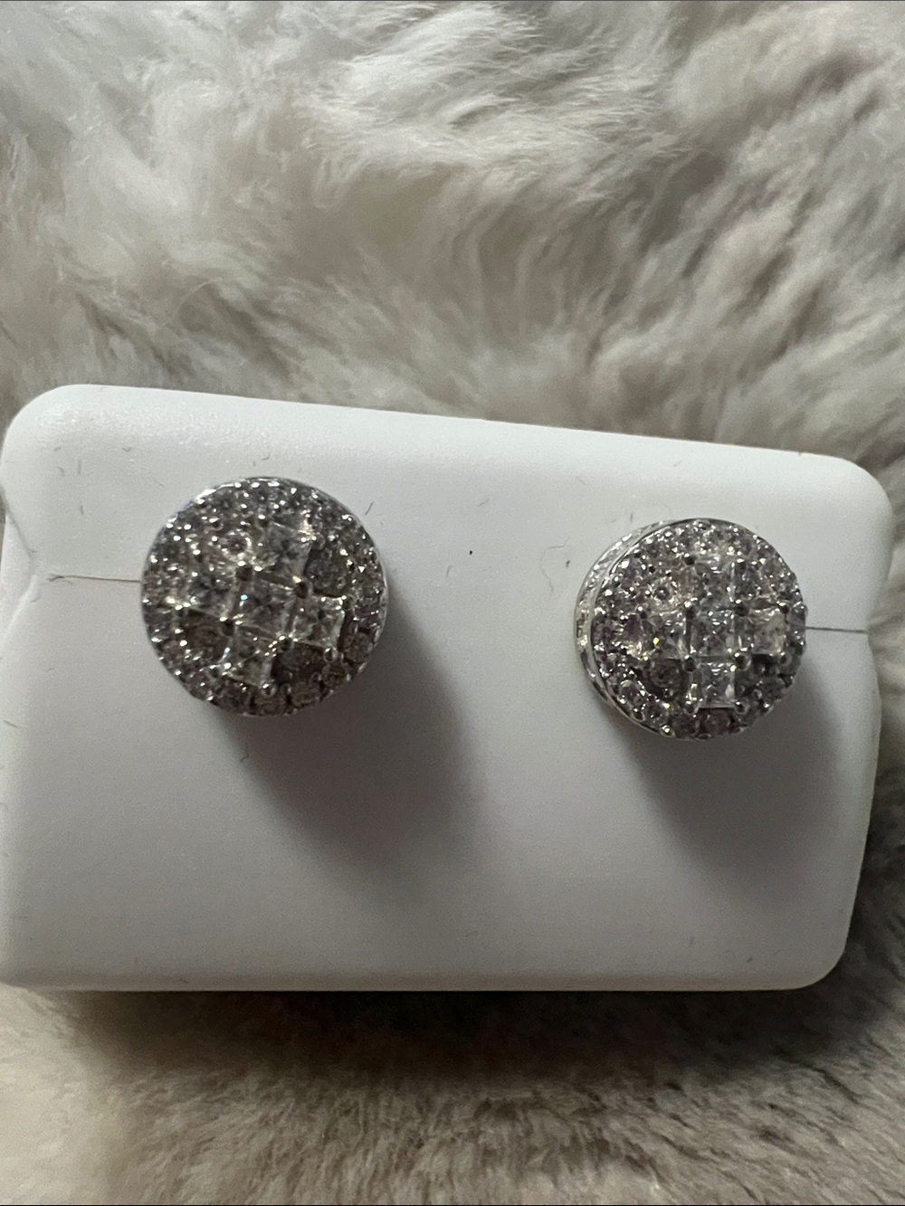 Classic Round Pavé Silver Crystal Stud Earrings - White